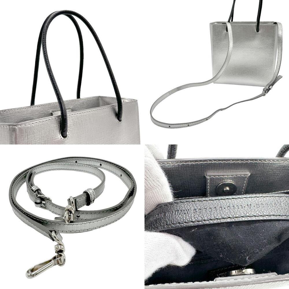 Balenciaga XXS Leather Shoulder Bag Shopping Tote Silver - Picture 4 of 4